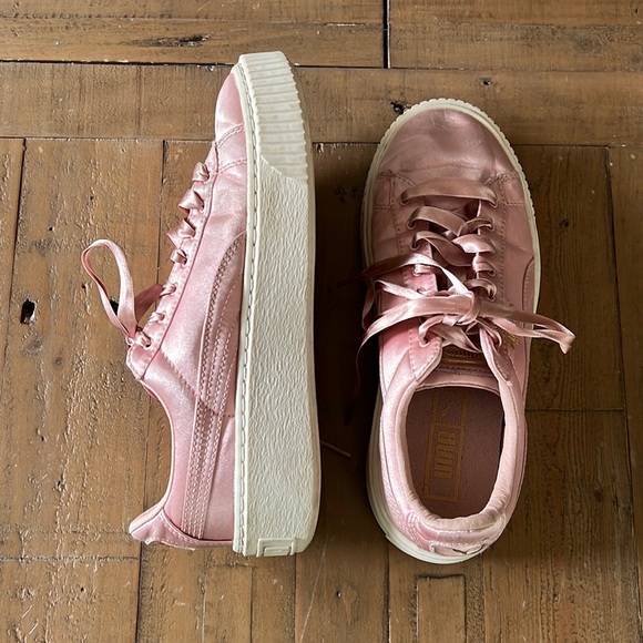 Puma basket pink satin platform sneakers - Picture 1 of 11